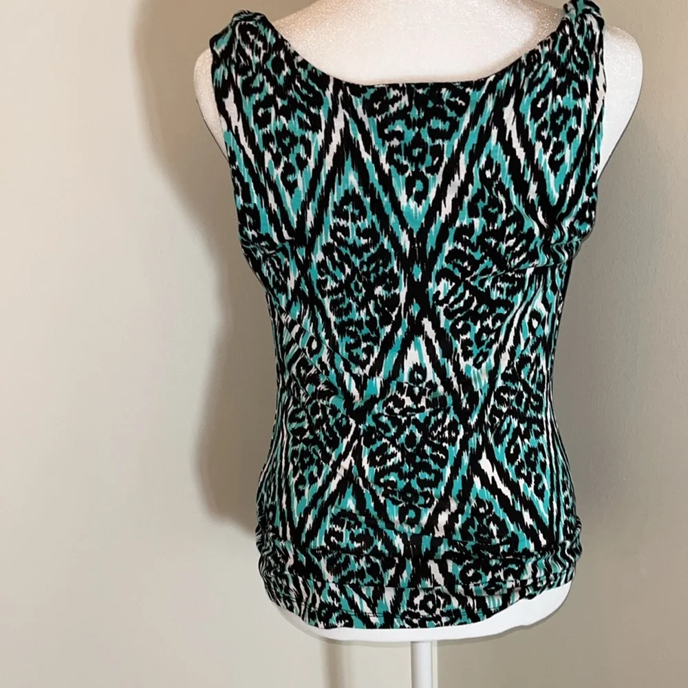 Inc International Concepts sleeveless drape neck aqua black & white top Small S